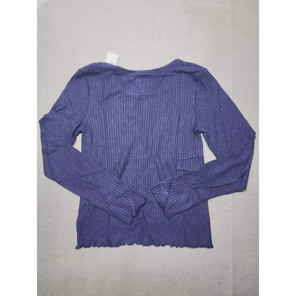 Justice Girls Purple Perfect Tee Waffle Knit Long Sleeve Top Size 14